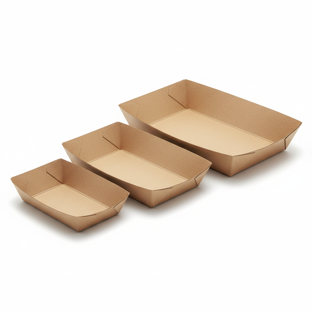 Bandejas de cartón para comida, fabricadas en papel kraft. Son desechables y resistentes al calor