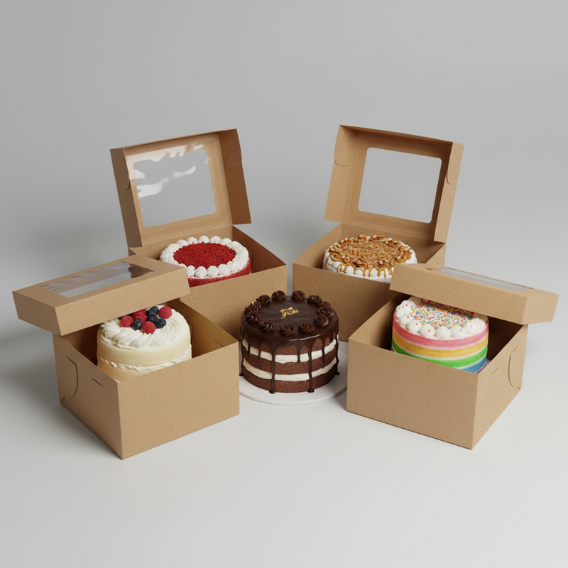 Cajas para pastelería de papel kraft con ventana