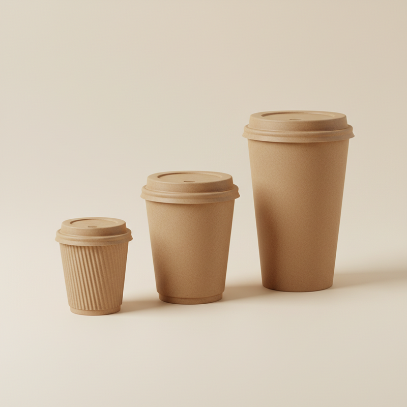 Vasos para cafe desechables, fabricados en papel kraft. Ideales para caceterías o bebidas calientes