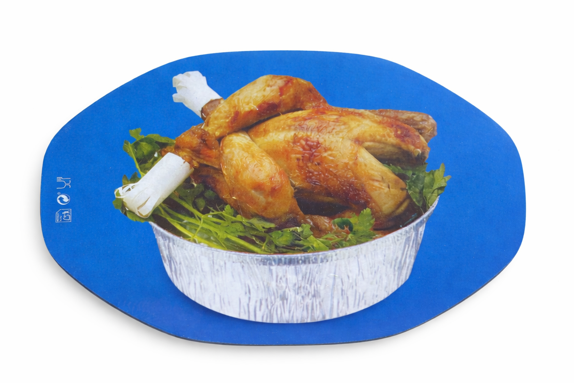 Tapa para envase oval pollo capacidad 2600cc, ideal para asaderos de pollos, casas de comidas, restaurantes.