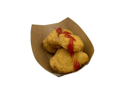 barqueta de papel kraft con capacidad para 300ml con unas nuggets de pollo