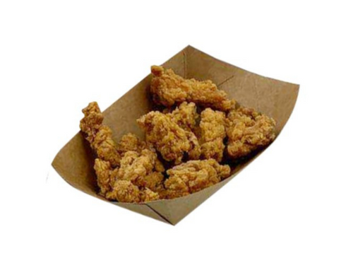 barqueta de papel kraft para fritos con capacidad para 400l con tiras de pollo dentro